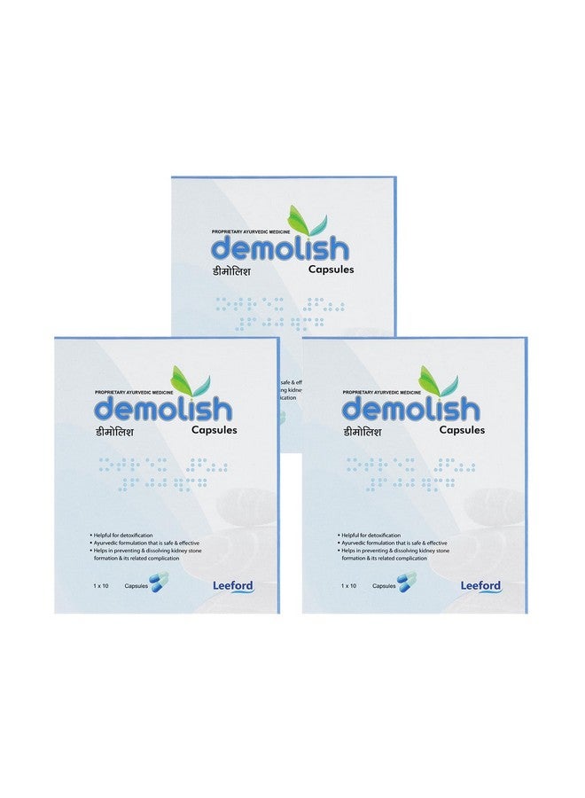 Leeford Demolish Proprietary Ayurvedic Capsules for Kidney Stones | Proprietary Ayurvedic | Helps Dissolve Stones & Prevents Formation | Supports Urinary Health | 10 Capsules - Pack of 3 - Image 1