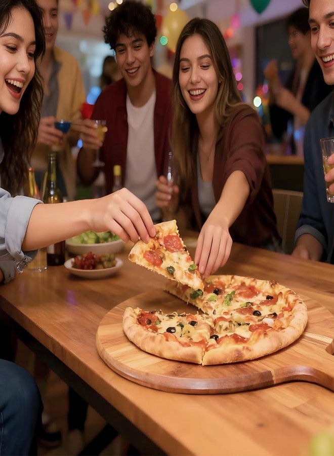 E-ROOM TREND Acacia Wood Pizza Board with Handle, Multi-Purpose Cutting & Charcuterie Board,Wooden Serving Board for Parties, Kitchen Appliances,Pizza Paddle,Gift for Housewarming, Wedding, Holidays - Image 2