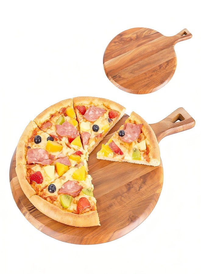 E-ROOM TREND Acacia Wood Pizza Board with Handle, Multi-Purpose Cutting & Charcuterie Board,Wooden Serving Board for Parties, Kitchen Appliances,Pizza Paddle,Gift for Housewarming, Wedding, Holidays - Image 1