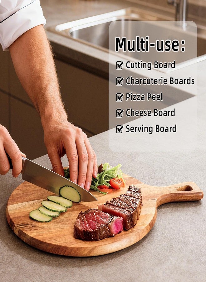 E-ROOM TREND Acacia Wood Pizza Board with Handle, Multi-Purpose Cutting & Charcuterie Board,Wooden Serving Board for Parties, Kitchen Appliances,Pizza Paddle,Gift for Housewarming, Wedding, Holidays - Image 5