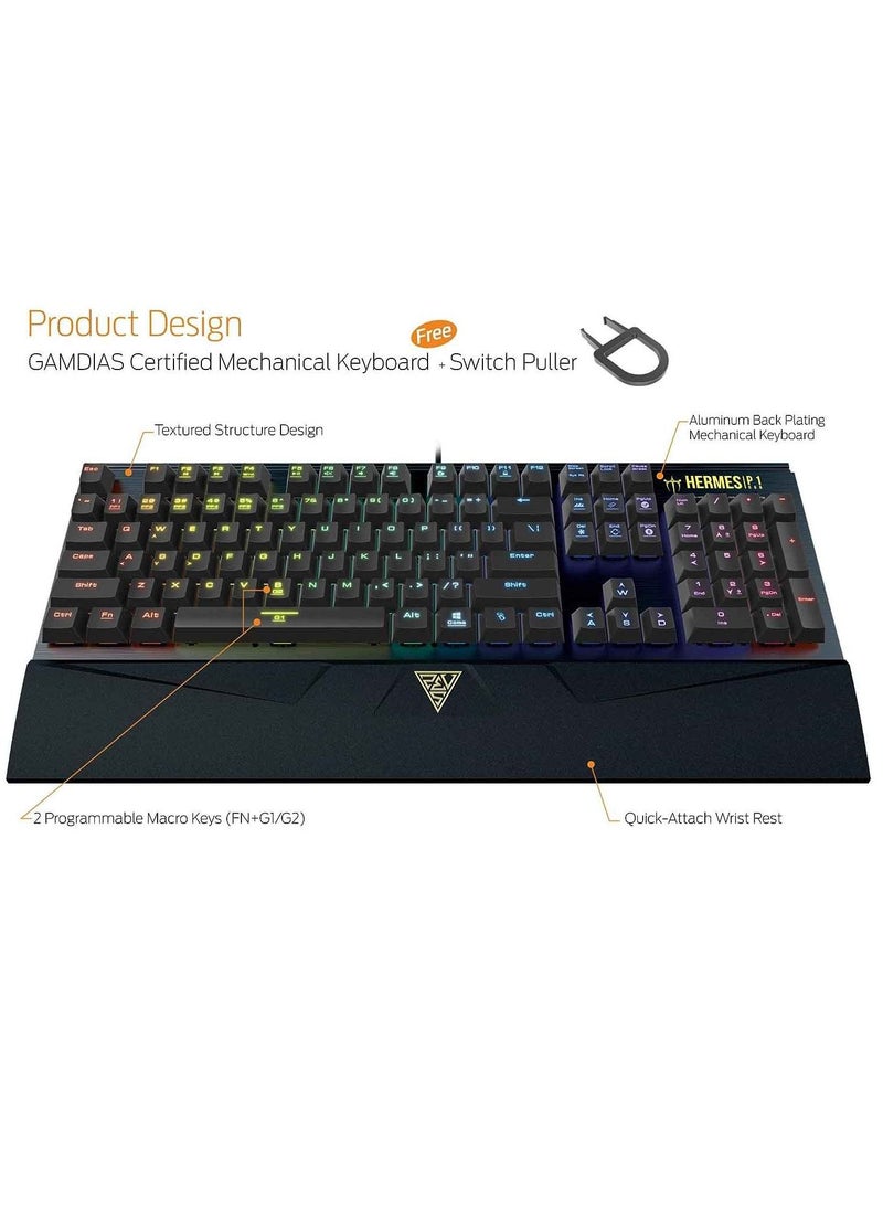 GAMDIAS - HERMES P1 RGB Gaming Mechanical Keyboard - Brown Switch - Hera software Support - Image 1