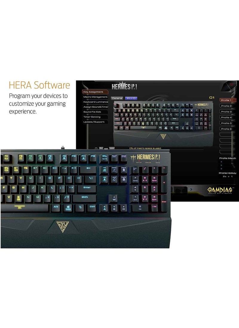 GAMDIAS - HERMES P1 RGB Gaming Mechanical Keyboard - Brown Switch - Hera software Support - Image 1