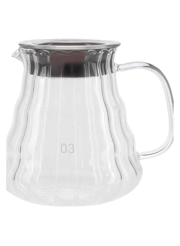 SERVER 700ml Glass Coffee Server Heat Resistant with Elegant Wavy Design | V60 Glass Coffee Pot | Clear Drip Coffee Pot with Lid (700ml) - Image 1