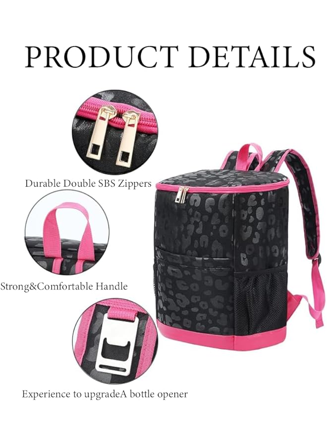 Generic Cooler Backpack 24 Cans Large Women Leopard Leak Proof Backpack Cooler Bags Insulated Cooler Lunch Bag Lightweight Soft Lunch Backpack with Cooler Compartment Wine Cooler for Hiking Camping  - Image 3