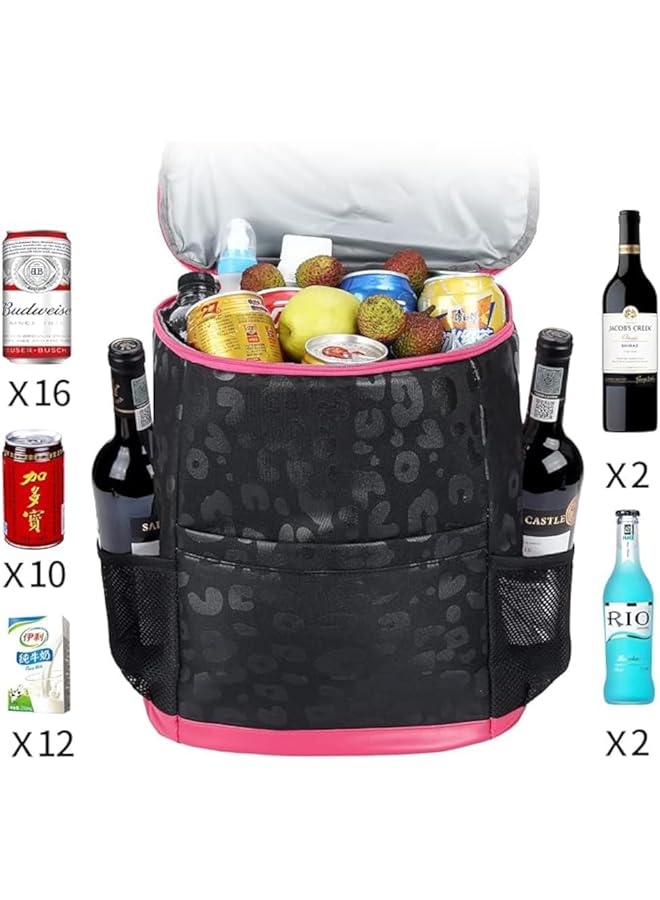 Generic Cooler Backpack 24 Cans Large Women Leopard Leak Proof Backpack Cooler Bags Insulated Cooler Lunch Bag Lightweight Soft Lunch Backpack with Cooler Compartment Wine Cooler for Hiking Camping  - Image 4