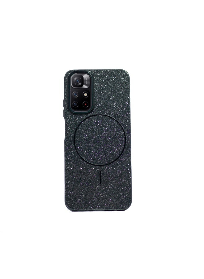 متوافق مع جراب ظهر Redmi Note 11 الخلفي الكريستالي البسيط اللامع متوافق مع Magsafe For - (أسود)