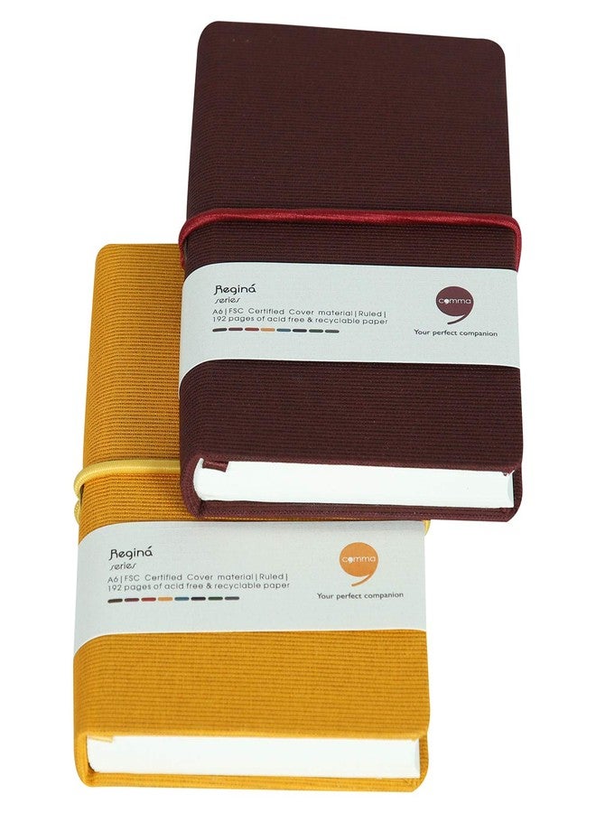 Comma Regina - A6 Size - Hard Bound Pocket Notebook with a Horizontal Elastic Band Closure - 192 Pages - 80gsm Natural Shade Paper - Linen Fabric Cover Material - Pack of 2 - (Mustard Yellow + Maroon) - Image 2