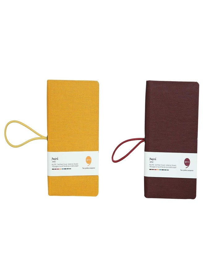 Comma Regina - A6 Size - Hard Bound Pocket Notebook with a Horizontal Elastic Band Closure - 192 Pages - 80gsm Natural Shade Paper - Linen Fabric Cover Material - Pack of 2 - (Mustard Yellow + Maroon) - Image 3