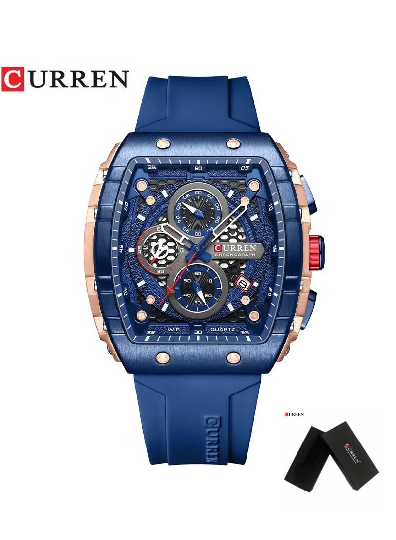 CURREN Men's waterproof chronograph watch with silicone strap, 8442 (Blue) - Image 1