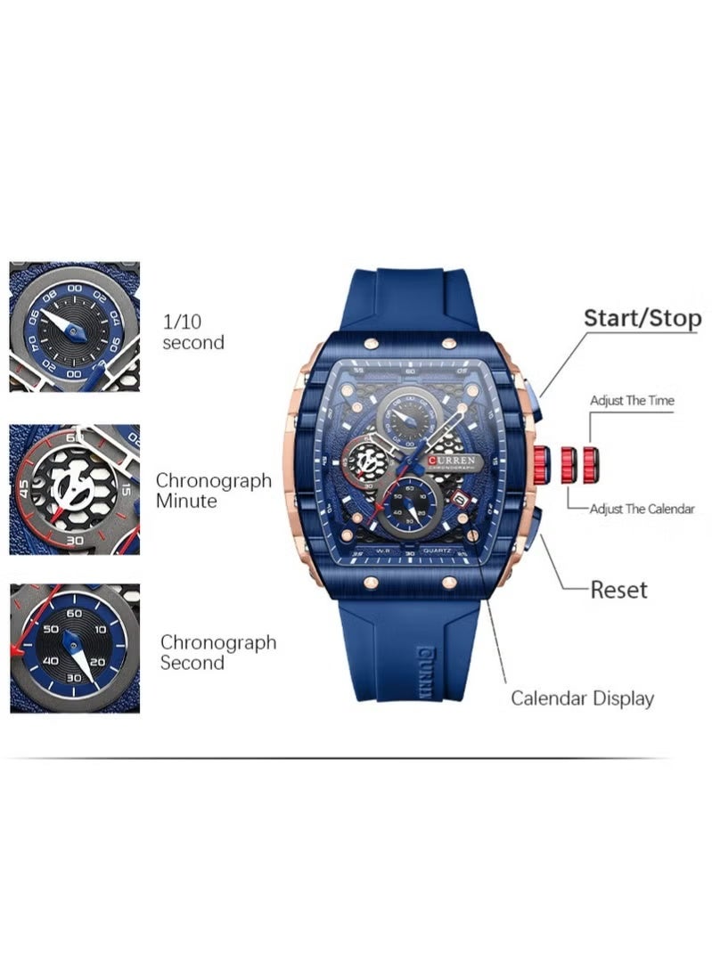 CURREN Men's waterproof chronograph watch with silicone strap, 8442 (Blue) - Image 2