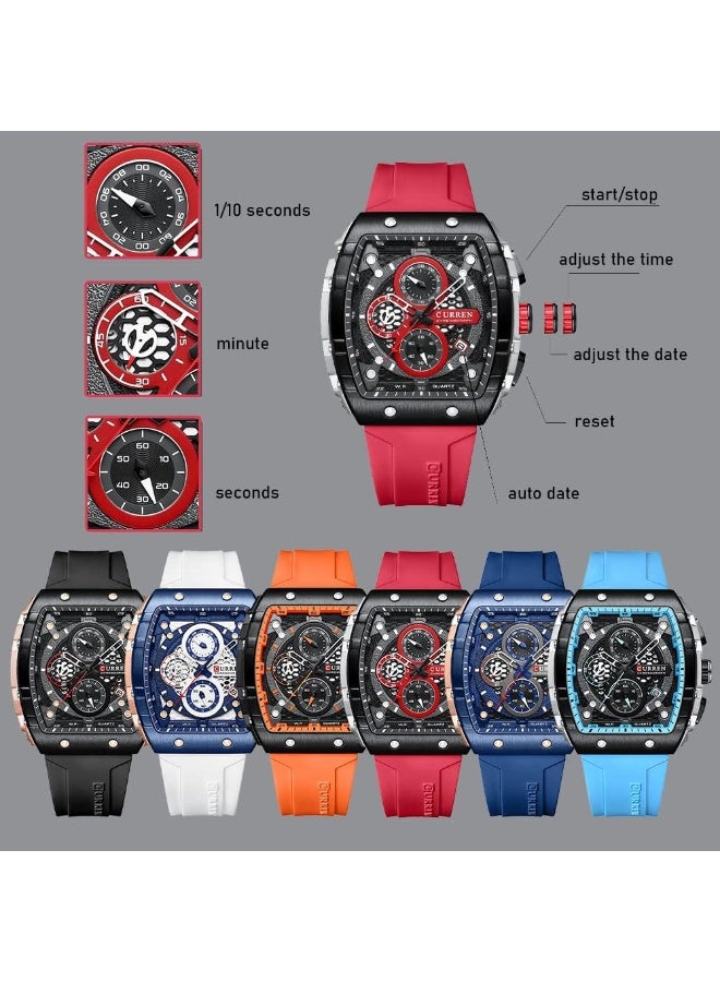 CURREN Men's waterproof chronograph watch with silicone strap, 8442 (Blue) - Image 4