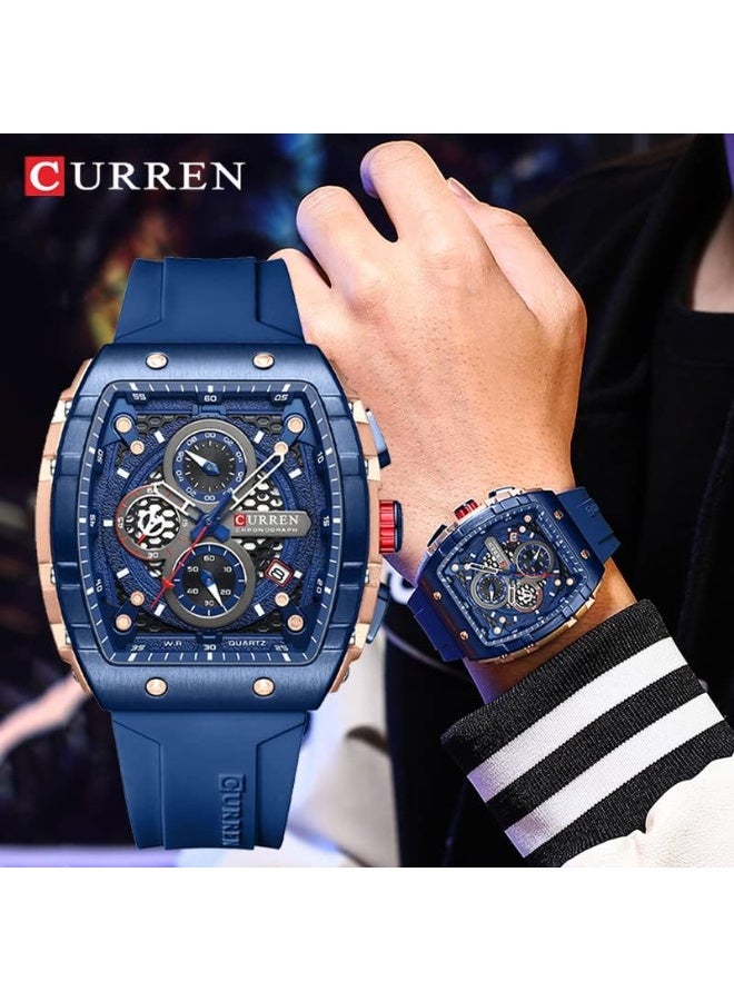 CURREN Men's waterproof chronograph watch with silicone strap, 8442 (Blue) - Image 5