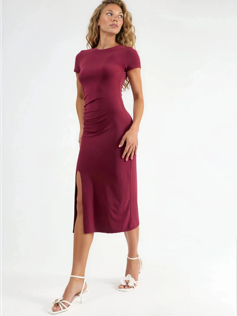 HICCUP Slit Detailed Short Sleeve Midi Dress