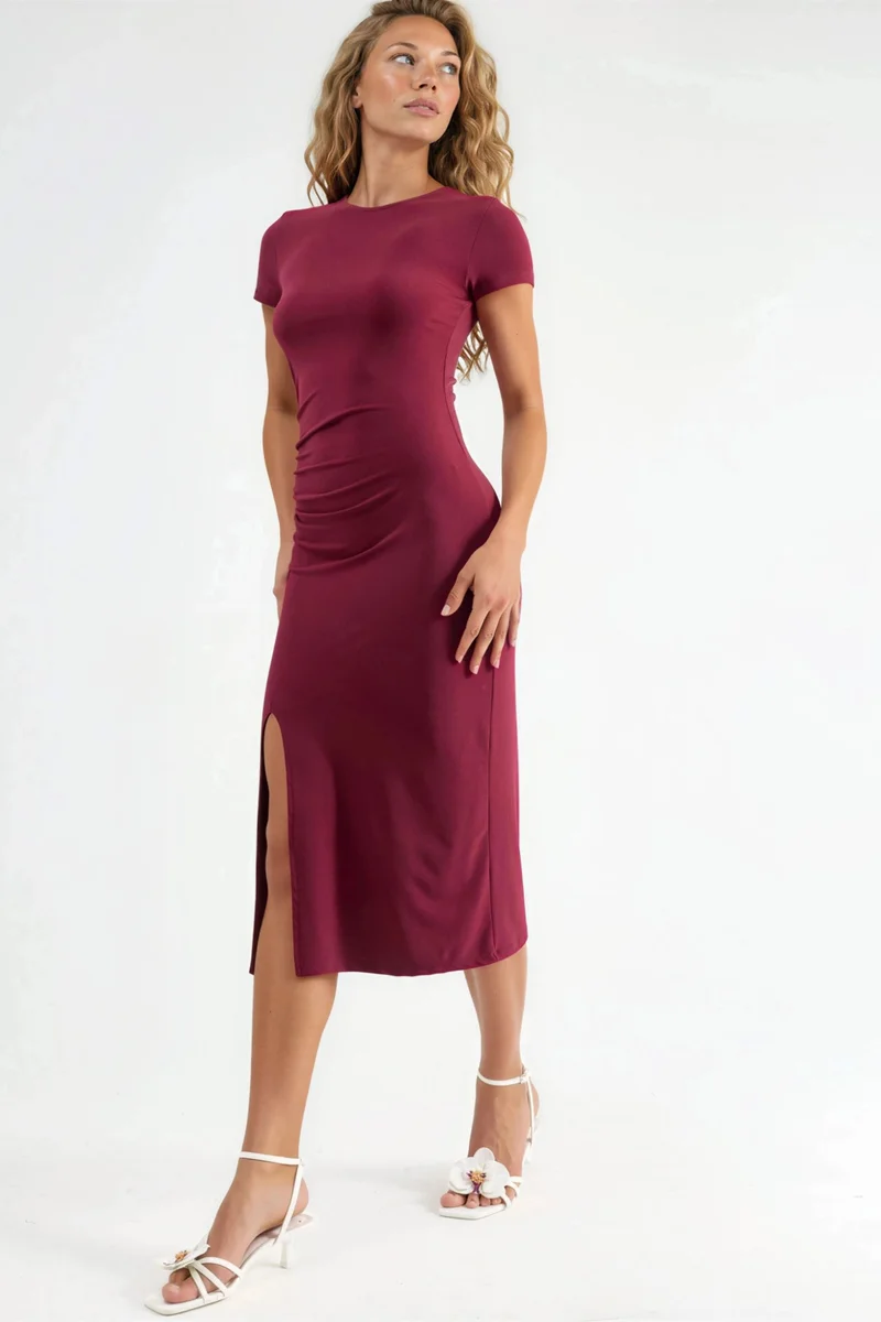 هيكاب Slit Detailed Short Sleeve Midi Dress