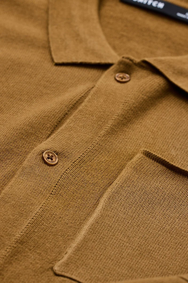 SNITCH Regular Fit Cotton Flat Knit Brown Shirt