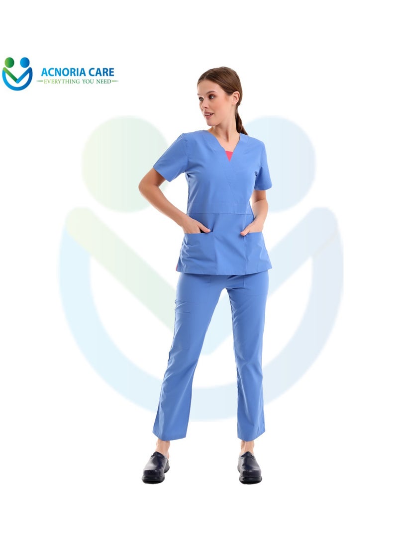 ACNORIA CARE Women's Medical Scrubs Consisting Of Two Pieces A Blouse And Pants, 35% Cotton And 65% Polyester Blue Color - Size L - From Acnoria Care - Image 1