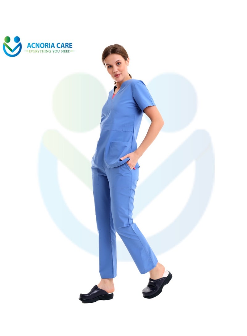 ACNORIA CARE Women's Medical Scrubs Consisting Of Two Pieces A Blouse And Pants, 35% Cotton And 65% Polyester Blue Color - Size L - From Acnoria Care - Image 4