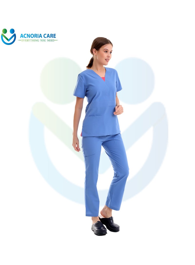 ACNORIA CARE Women's Medical Scrubs Consisting Of Two Pieces A Blouse And Pants, 35% Cotton And 65% Polyester Blue Color - Size L - From Acnoria Care - Image 5