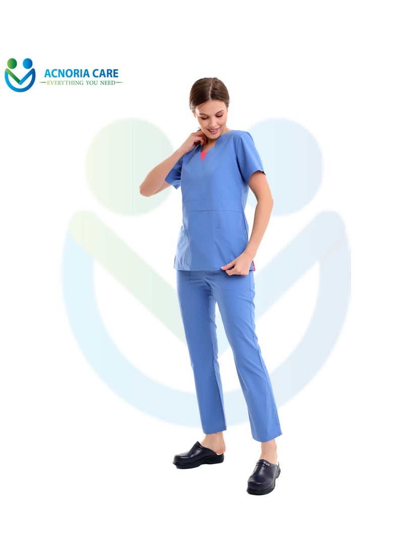 ACNORIA CARE Women's Medical Scrubs Consisting Of Two Pieces A Blouse And Pants, 35% Cotton And 65% Polyester Blue Color - Size L - From Acnoria Care - Image 2