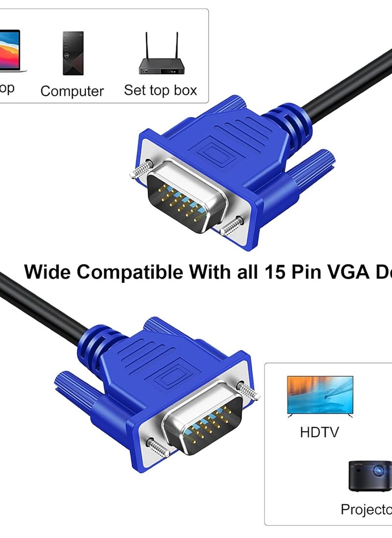 كيبل VGA لشاشة الكمبيوتر بطول 5 قدم، سلك VGA ذكر الى ذكر 1080P FHD عالي الدقة لشاشة التلفزيون والكمبيوتر وجهاز العرض - ازرق