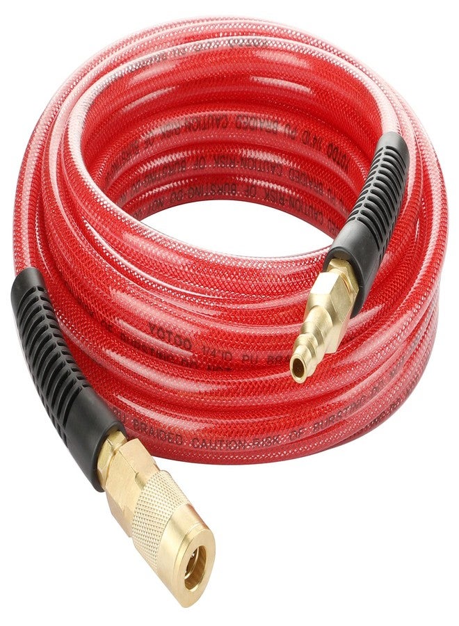 YOTOO Reinforced Polyurethane Air Hose 1/4" Inner Diameter by 25' Long, Flexible, Heavy Duty Air Compressor Hose with Bend Restrictor, 1/4" Swivel Industrial Quick Coupler and Plug, Red - Image 1