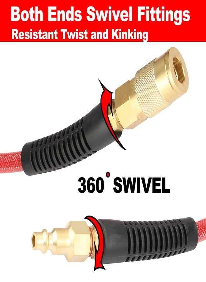 YOTOO Reinforced Polyurethane Air Hose 1/4" Inner Diameter by 25' Long, Flexible, Heavy Duty Air Compressor Hose with Bend Restrictor, 1/4" Swivel Industrial Quick Coupler and Plug, Red - Image 3