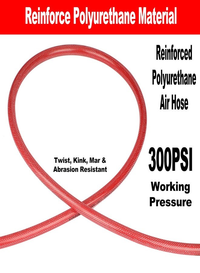 YOTOO Reinforced Polyurethane Air Hose 1/4" Inner Diameter by 25' Long, Flexible, Heavy Duty Air Compressor Hose with Bend Restrictor, 1/4" Swivel Industrial Quick Coupler and Plug, Red - Image 2