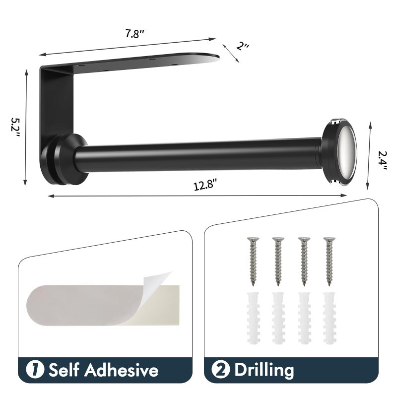 theaoo Under Cabinet Paper Towel Holder for Kitchen, Easy One-Handed Tear, Quick Release Knob for Easy Roll Loading, Wall-Mounted Dispenser, Self-Adhesive or Drill Mounting, Black Stainless Steel - Image 5