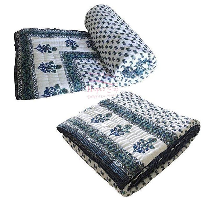 SIBLEY Rajasthani Jaipuri Floral Printed Organic Cotton AC Rooms SummerWinter Blanket Single Bed Jaipuri RazaiRajai Size 85X55 Set of 2 - Image 3