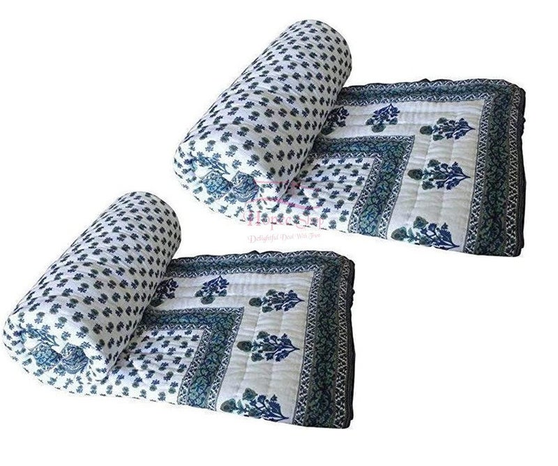 SIBLEY Rajasthani Jaipuri Floral Printed Organic Cotton AC Rooms SummerWinter Blanket Single Bed Jaipuri RazaiRajai Size 85X55 Set of 2 - Image 2