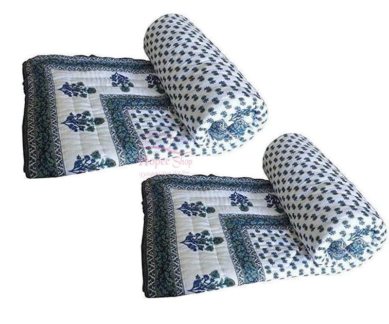 SIBLEY Rajasthani Jaipuri Floral Printed Organic Cotton AC Rooms SummerWinter Blanket Single Bed Jaipuri RazaiRajai Size 85X55 Set of 2 - Image 4