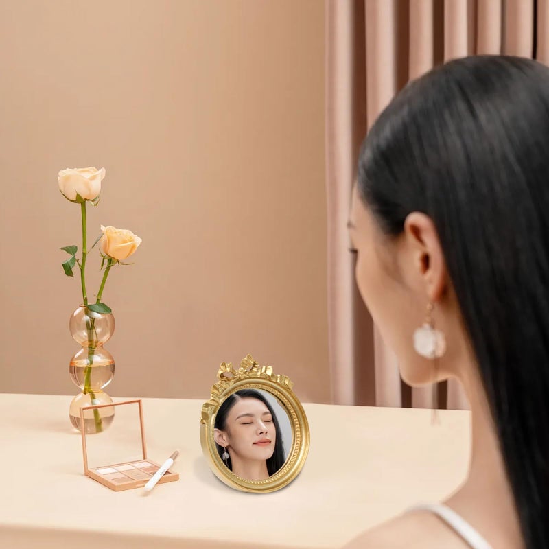 yueton 1 Pack Vintage Wall Mirror Mini Round Mirror Retro Gold Wall Mirror Elegant Handheld Mirror for Women - Image 5