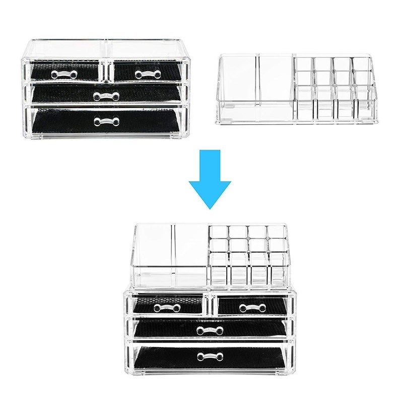 JRM S Cosmetics Makeup Jewellery Lipstick Storage Organiser Holder Box Drawer16PartPlastic Black - Image 4