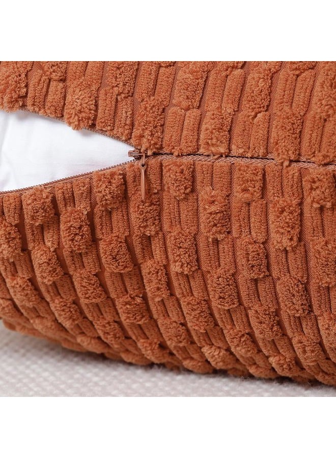 MADIZZ Pack of 2 Boho Striped Corduroy Throw Pillow Covers 12x20 Inch Rust Soft Decorative Cushion Cover for Bedroom Sofa Pillow Shell - Image 4