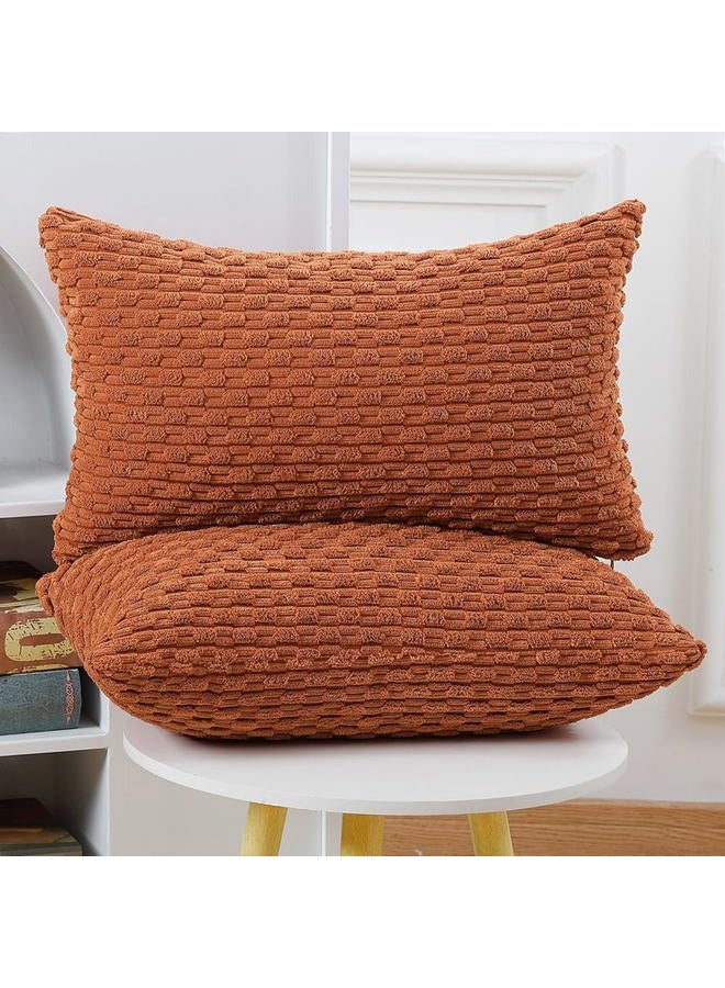 MADIZZ Pack of 2 Boho Striped Corduroy Throw Pillow Covers 12x20 Inch Rust Soft Decorative Cushion Cover for Bedroom Sofa Pillow Shell - Image 2