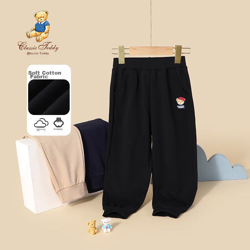 Classic Teddy Boys' Pants, Children's Long Trousers, Casual Sports Sweatpants for Older Kids, Black, Size 90 - Image 2