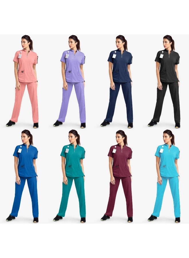 Loquat Womens Medical Scrubs Set Medical Uniform Set Wine Red - Image 3
