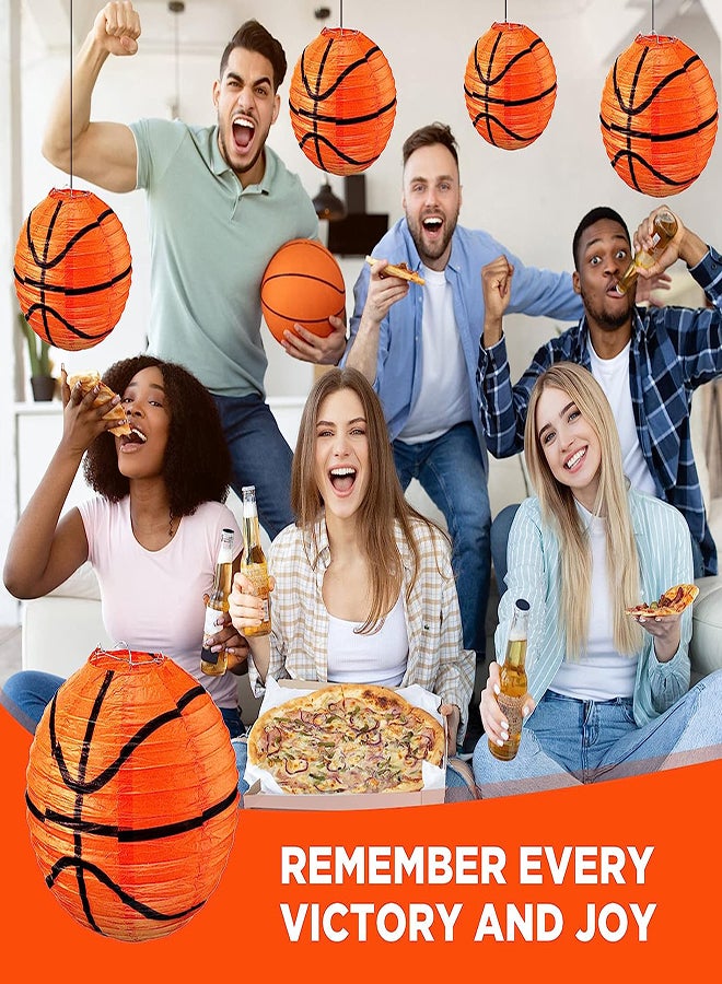 فوانيس ورقية بطابع كرة السلة 10 قطع 8 بوصة زينة معلقة لحفلات عيد الميلاد - ديكور سقف برتقالي للأطفال والمراهقين - Image 2