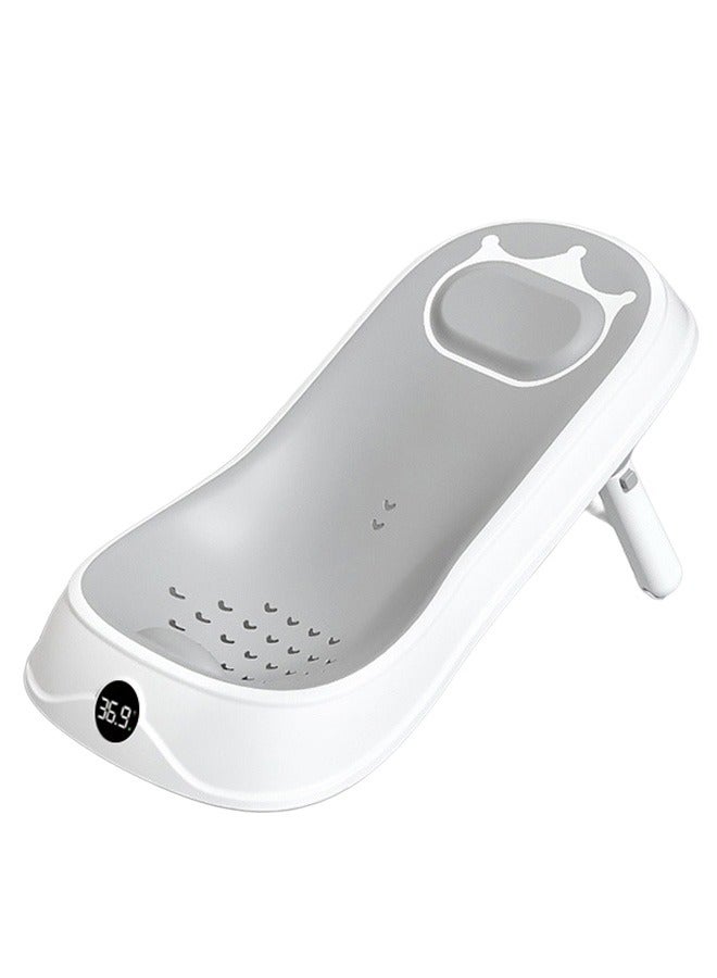 حوض استحمام قابل للطي للأطفال مع شاشة عرض درجة الحرارة، وشبكة استحمام للأطفال مع رف دعم للمواليد الجدد وتصميم آمن مانع للانزلاق، محمول ومناسب للأطفال من حديثي الولادة وحتى عمر 3 سنوات - Image 1