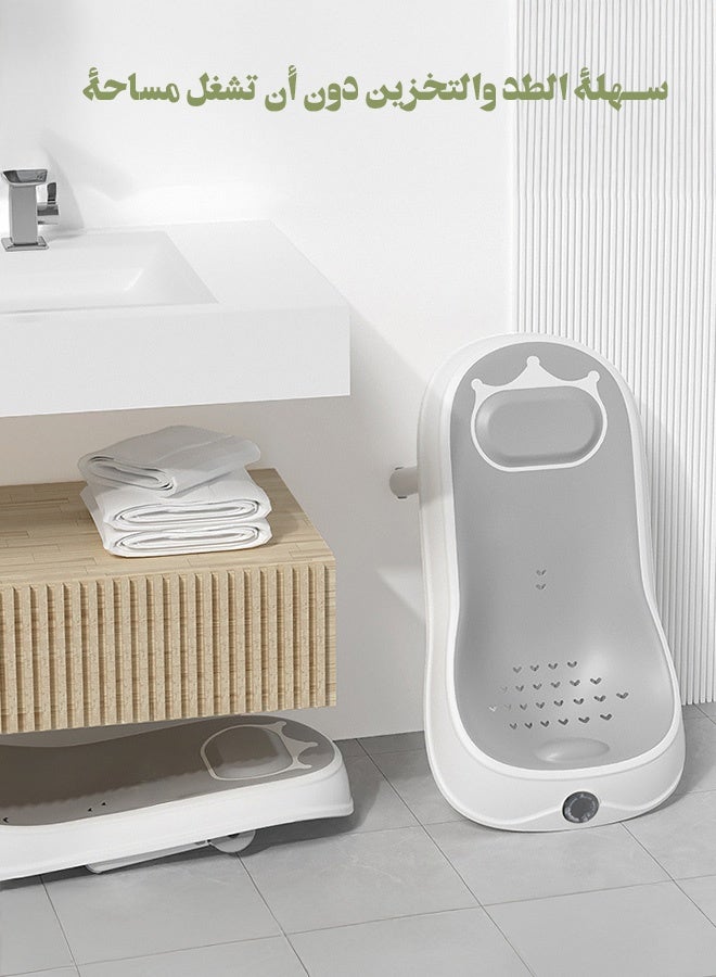 حوض استحمام قابل للطي للأطفال مع شاشة عرض درجة الحرارة، وشبكة استحمام للأطفال مع رف دعم للمواليد الجدد وتصميم آمن مانع للانزلاق، محمول ومناسب للأطفال من حديثي الولادة وحتى عمر 3 سنوات - Image 4