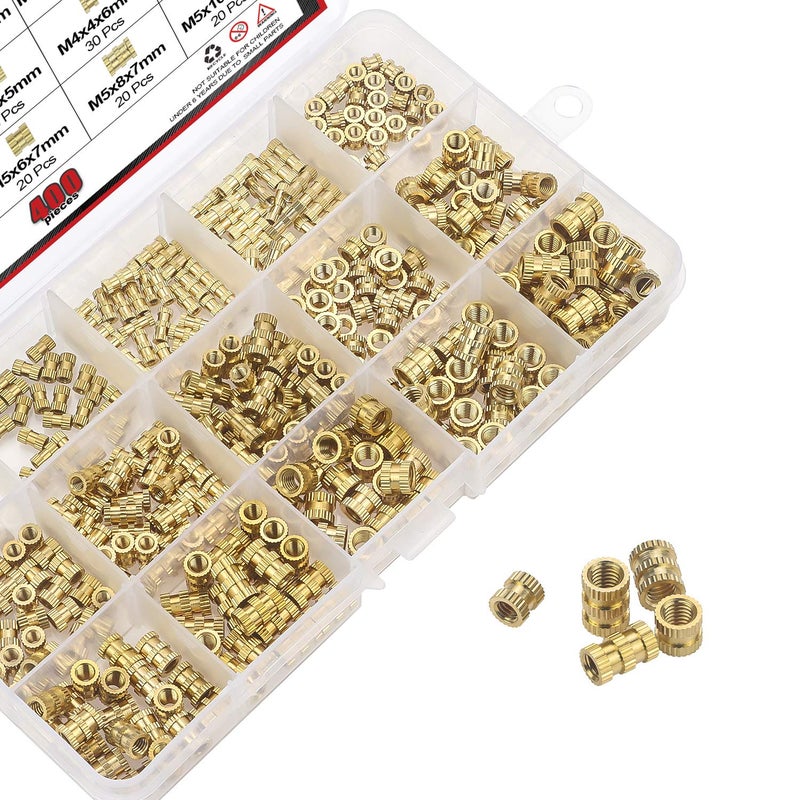 DYWISHKEY 400 Pieces M2 M3 M4 M5 Female Thread Knurled Nuts Brass Threaded Insert Embedment Nuts Assortment Kit - Image 2