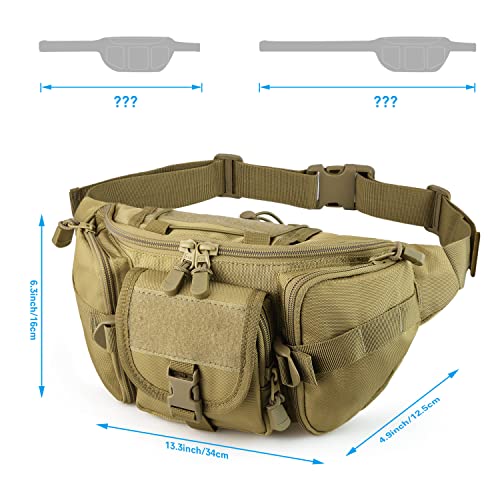 SOWHUP Tactical Fanny PackMilitary Waist Bag Pack with US Patch Utility Hip Belt Bumbag for Outdoor Fishing Hiking Tan5 Zipper Pockets - Image 3