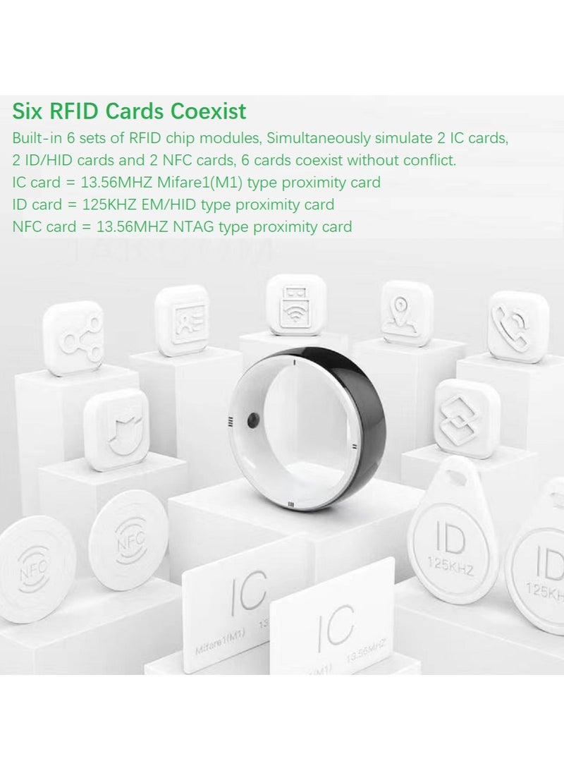 Generic - Smart Ring R5 Newest Intelligent Wearable Device Build-in 6 RFID Cards 128GB Wireless Disk Sharing 2 Health Stones NFC Functions for iPhone Android Size: M (Perimeter 58-63mm, Diameter 19mm) - Image 1