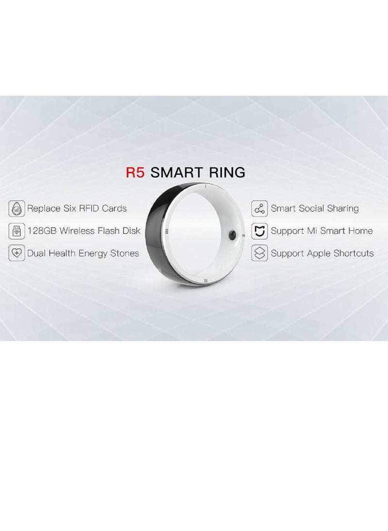 Generic - Smart Ring R5 Newest Intelligent Wearable Device Build-in 6 RFID Cards 128GB Wireless Disk Sharing 2 Health Stones NFC Functions for iPhone Android Size: M (Perimeter 58-63mm, Diameter 19mm) - Image 1