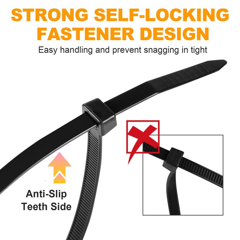 RAZCC 1200pcs Black Cable Zip Ties 12 Inch, Heavy Duty Plastic Nylon Tie Wraps with 50lb Tensile Strength for Indoor & Outdoor - Image 5