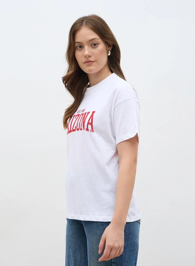 Styli Styli Slogan Print Boxy Fit Short Sleeve T-Shirt