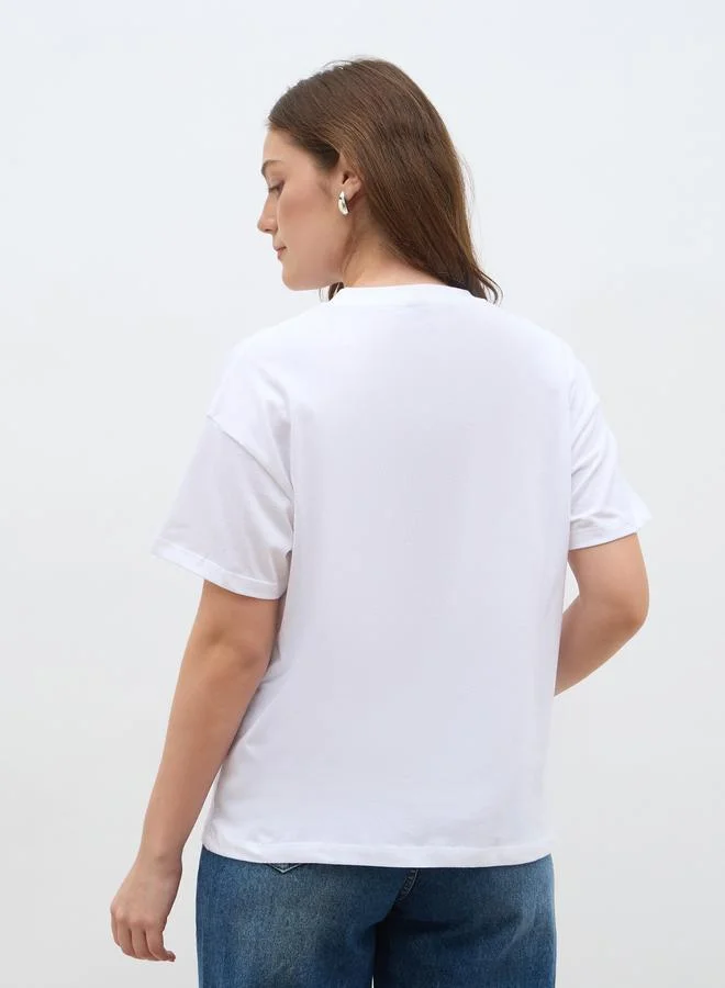 Styli Styli Slogan Print Boxy Fit Short Sleeve T-Shirt