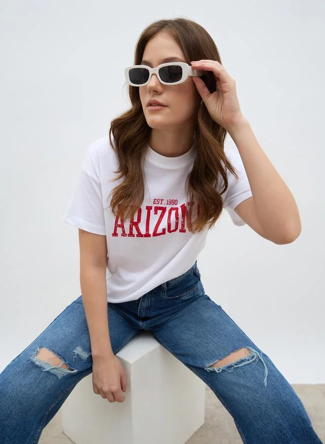 Styli Styli Slogan Print Boxy Fit Short Sleeve T-Shirt