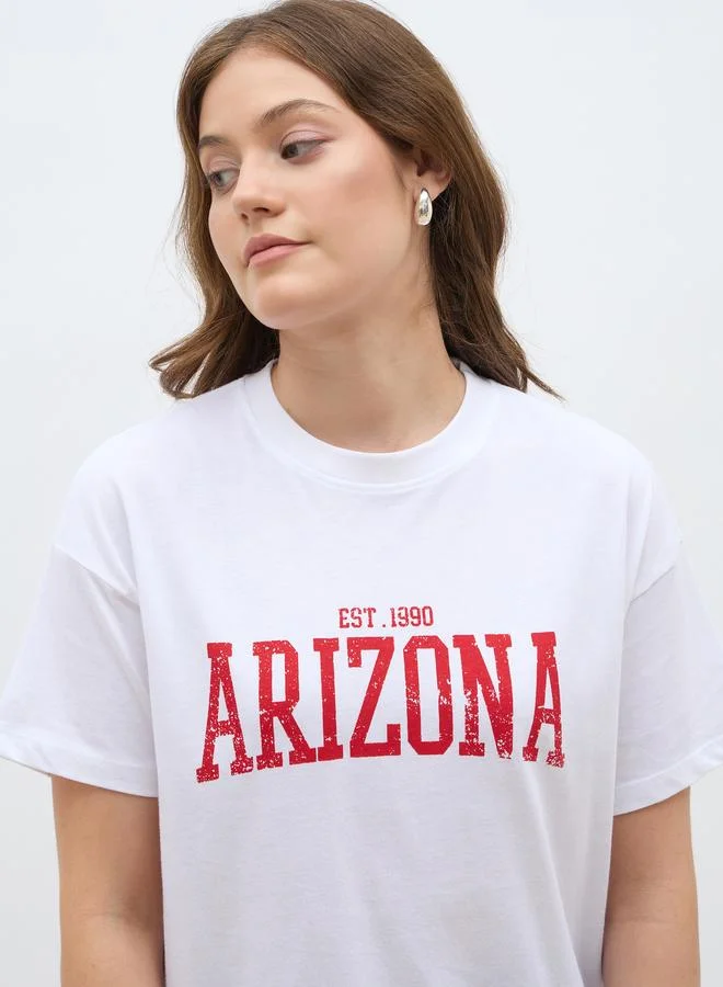 Styli Styli Slogan Print Boxy Fit Short Sleeve T-Shirt