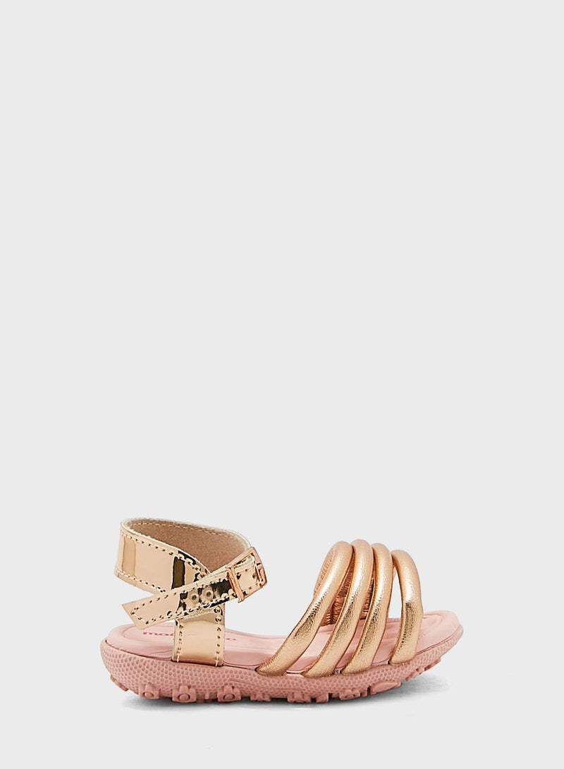 Molekinha Infant Girls Sandals With Back Strap Gold Pink Comfortable, Everyday, Stylish, Summer, Open Toe, Adjustable Strap, Secure Fit, Chic | Made In Brazil - Image 1